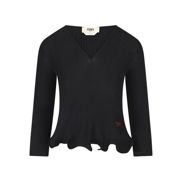 FENDI Sweaters - V-Neck Ribbed Top With Ruffles Women
